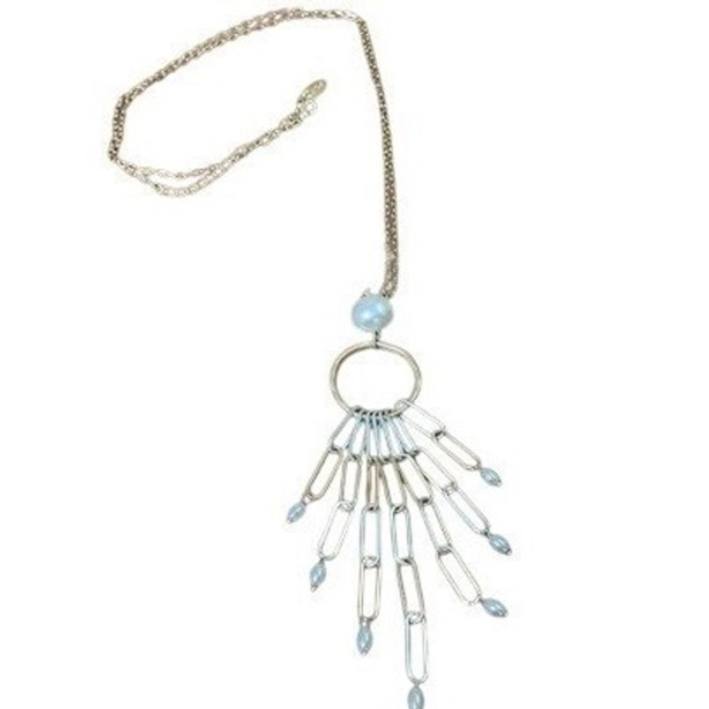 Plunder‎ Design Mixed Metal Paperclip Chain Pearl Tassel Necklace Gold Silver